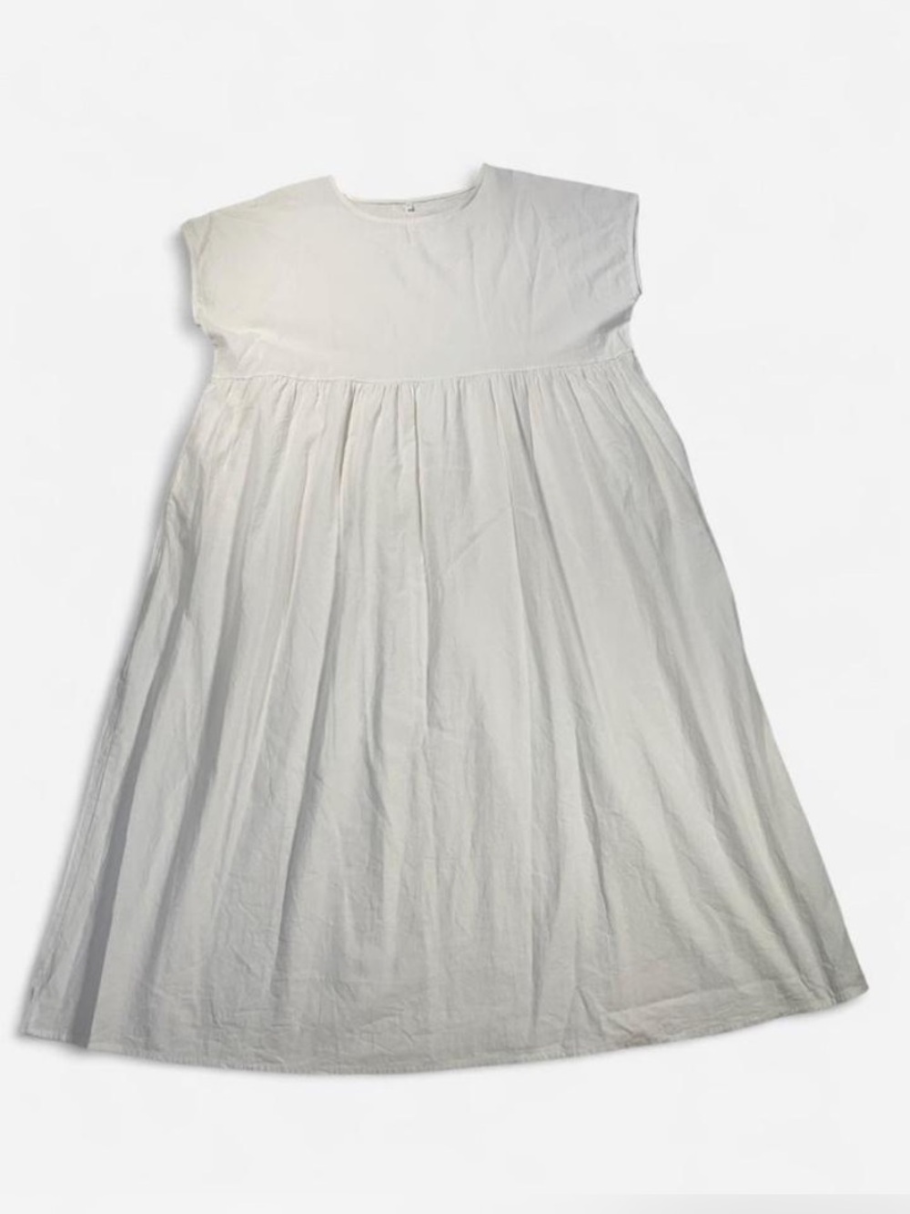 Simple White Flax and Cotton Cottagecore Dress 5x